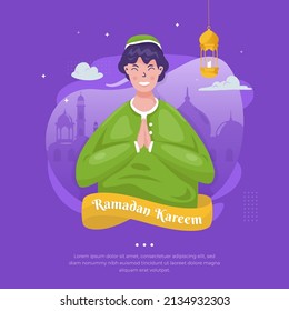 Flat design happy Ramadan kareem greetings