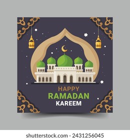 Flat design happy ramadan kareem Mubarak Instagram social media post background vector