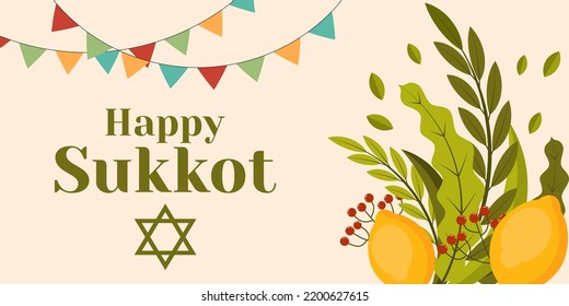 ilustración de banner de diseño plano feliz sukkot