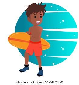 flat design of happy surfer boy