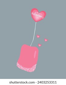 Flat Design Happy Valentine's Day Illustration with Tea Bag and Love