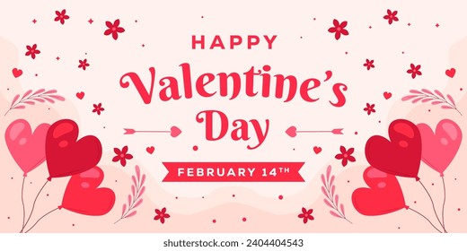 flat design happy valentine's day horizontal banner illustration