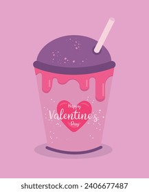 Flat Design Happy Valentine's Day Illustration with Takeaway Cup of Hot Drink and Pink Cream