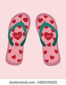 Flat Design Happy Valentine's Day Illustration with Flip Flops at Hearts Pattern	