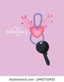 Flat Design Happy Valentine's Day Illustration with Key Chain