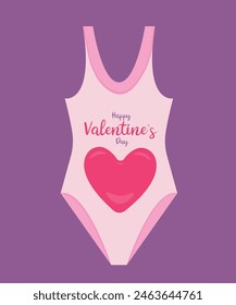 Flat Design Happy Valentine's Day Illustration and Swimsuit at Heart Pattern