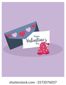 Flat Design Happy Valentine's Day Illustration with Envelope and Letter,Hat