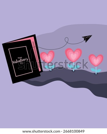Flat Design Happy Valentine's Day Illustration with Book at Flower Love Background and Pont