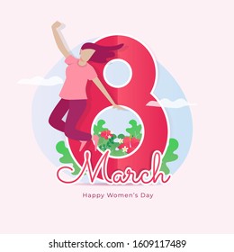 Flat design happy women's day, Illustration of woman love to jump for women's day concept