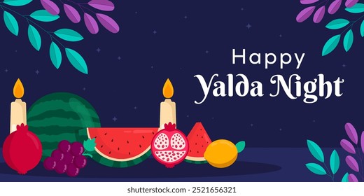 flat design happy yalda night horizontal banner illustration