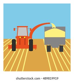 Flat design harvesting combine. Vector illustration