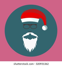 Flat design hat, beard and glasses Santa vector eps 10