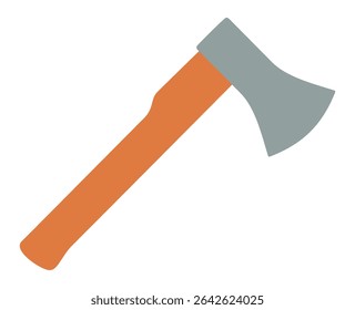 Ícone de machado de design plano com alça laranja e lâmina cinza. Imagem de clipart isolada no plano de fundo.