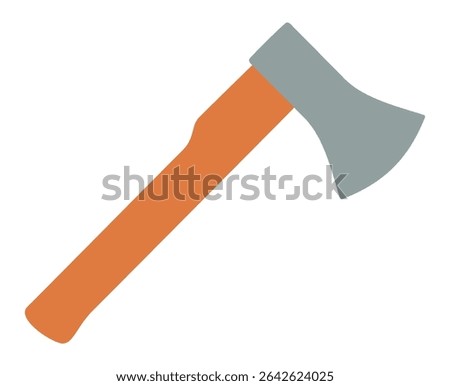 Flat design hatchet icon with orange handle and gray blade. Clipart image isolated on background.