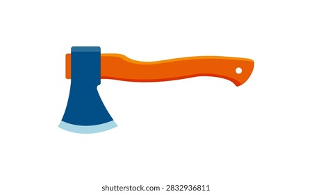 Flat design hatchet tool illustration isolated on white background, wood cutting axe icon for forestry, camping, and carpentry work