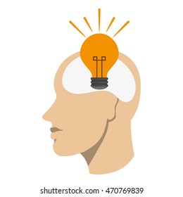 flat design head with lightbulb icon vector illustration