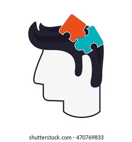 flat design head with puzzle pieces icon vector illustration