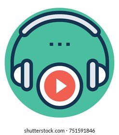 
Flat design headphone with media play sign, headphone adapter 
