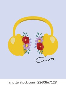Flat Design Headphones with Flowers
