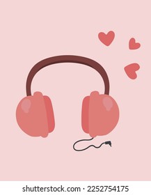 Flat Design Headphones with Love song Music