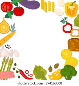 Flat design healthy eating vector concept with copyspace. Italian diet and organic food template.