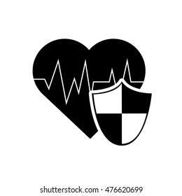 flat design heart cardiogram and shield icon vector illustration