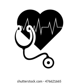 flat design heart cardiogram and stethoscope icon vector illustration