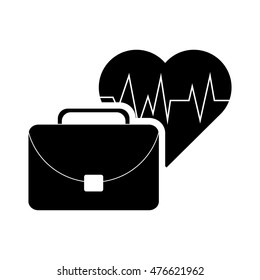 flat design heart cardiogram and suitcase icon vector illustration