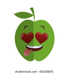 flat design heart eyes apple cartoon icon vector illustration
