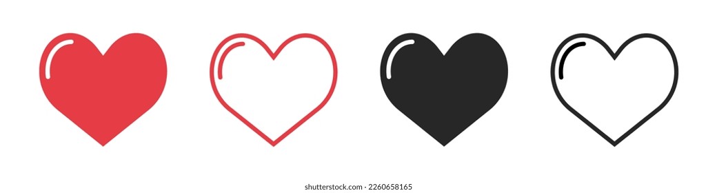 Flat design heart icon set. Vector.