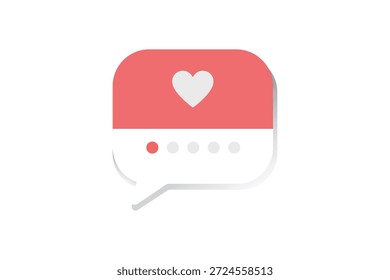Icono de burbuja de chat de mensaje de corazón de diseño plano para comunicación digital y redes sociales del Día de San Valentín
