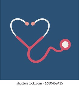 flat design heart shape Stethoscope medical instrument vector icon. healthcare love support logo for doctor & nurse. outbreak coronavirus symbol. save life & humanity from pandemic. emblem support art