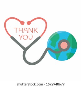 flat design heart shape Stethoscope medical vector icon. health care love support. thank you paramedics, doctors & nurses. coronavirus symbol. save earth & world life illustration. art support concept
