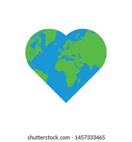 Flat design heart shaped Earth vector icon isolated on white background. EarthDay holiday symbol modern simple vector icon for website design, mobile app, ui. Vector Illustration