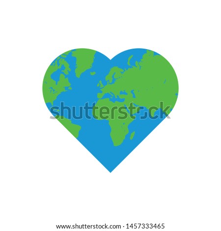 Flat design heart shaped Earth vector icon isolated on white background. EarthDay holiday symbol modern simple vector icon for website design, mobile app, ui. Vector Illustration
