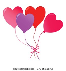 Ilustração vetorial de balão de corações de design plano. Para comemorações do Dia dos Namorados, casamentos, aniversários, festas. Romântico, rosa, roxo, vermelho, amor, adesivos, cartazes, carinho.