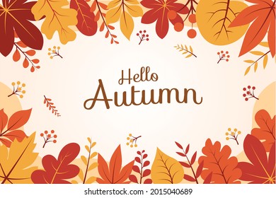 Diseño Plano Hola Otoño Sale Fondo. Plantillas para banners, volantes, presentaciones.