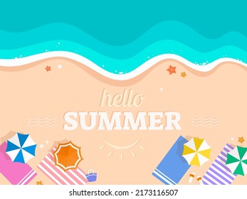 Flat Design of Hello Summer with Beach Top View