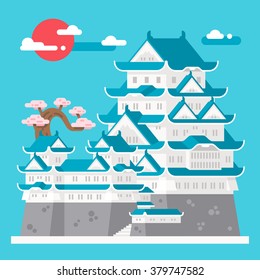 Flat design Himeji castle Japan illustration vector