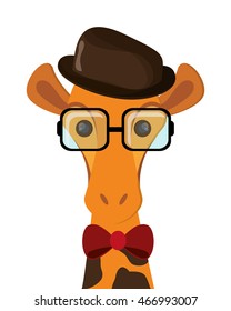 flat design hipster giraffe cartoon icon vector illustration