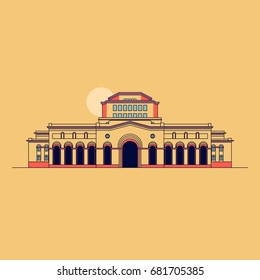 Flat design of historical museum in Republic Square, Yerevan, Armenia. Old vector building.