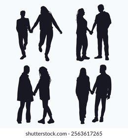 flat design holding hands silhouette