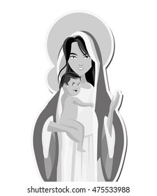 flat design holy mary holding baby jesus icon vector illustration
