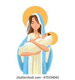 flat design holy mary holding baby jesus icon vector illustration