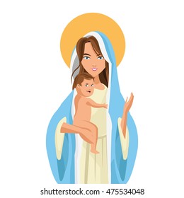 flat design holy mary holding baby jesus icon vector illustration