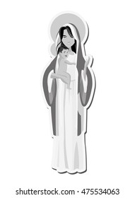 flat design holy mary holding baby jesus icon vector illustration
