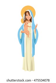 flat design holy mary holding baby jesus icon vector illustration