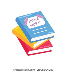 Flat design homework notebook icon with pencil, study assignment illustration for school and student learning concept