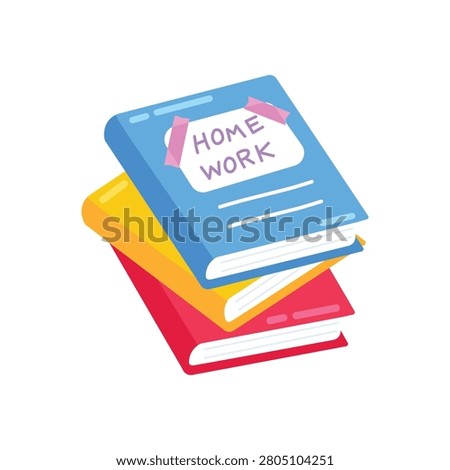 Flat design homework notebook icon with pencil, study assignment illustration for school and student learning concept