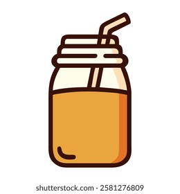Flat design honey jar with straw isolated vector illustration